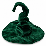Chapeau de sorcière vert à large bord et pointe courbée