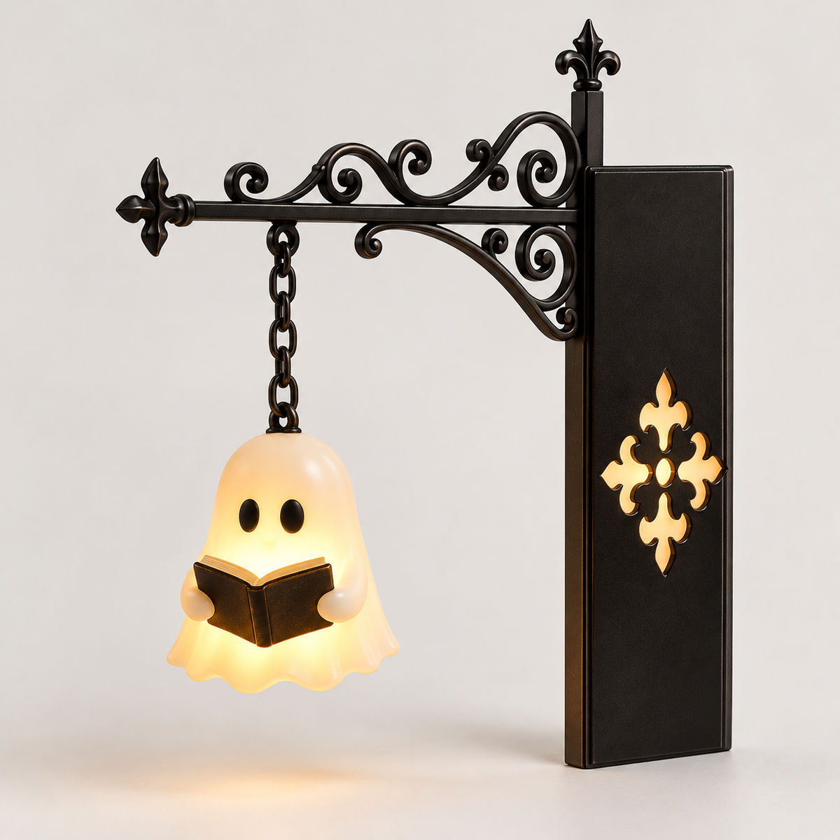 Lampe LED fantôme lecteur suspendue à son support noir de style vintage
