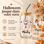 Présentation en français du verre Halloween, de son couvercle et de sa paille