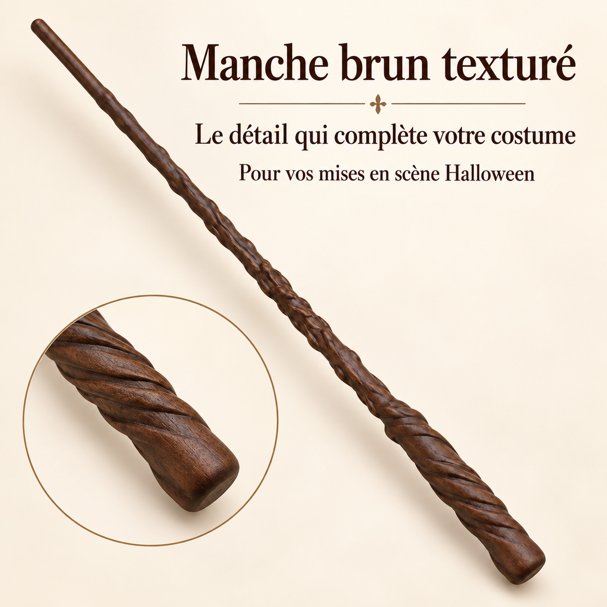 Manche brun texturé — présentation des détails en français