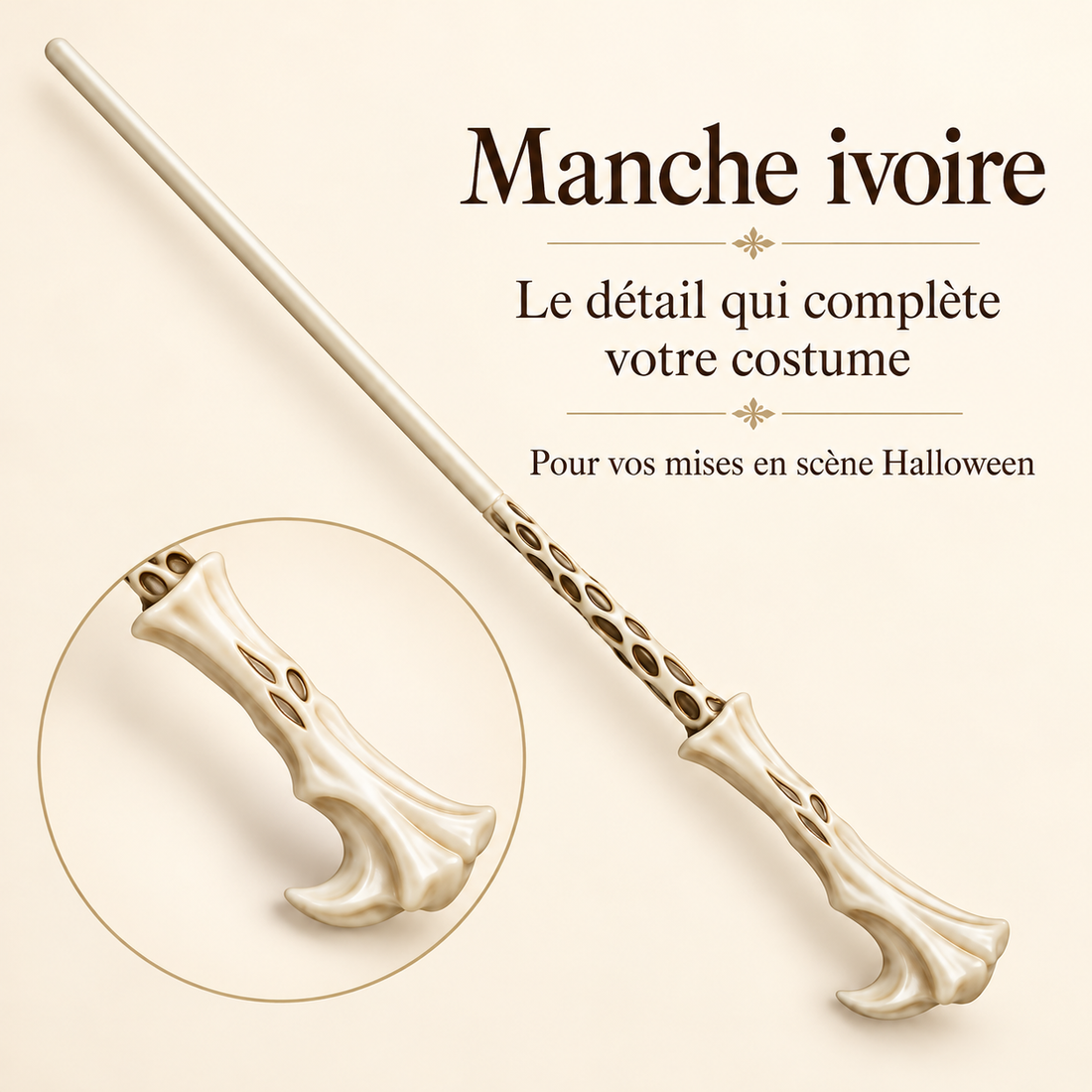 Manche ivoire — présentation des détails en français