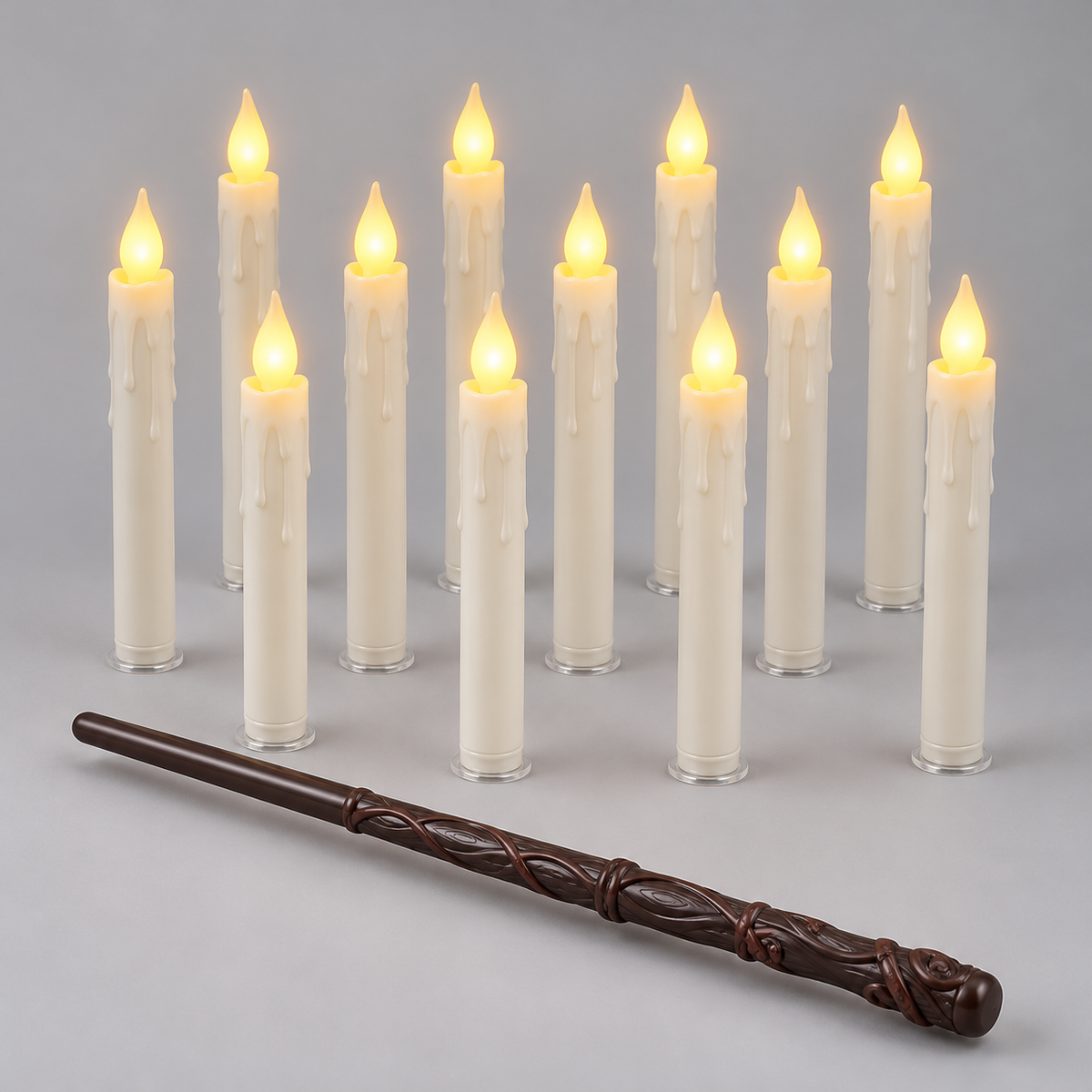 Lot de 12 bougies LED ivoire avec télécommande en forme de baguette