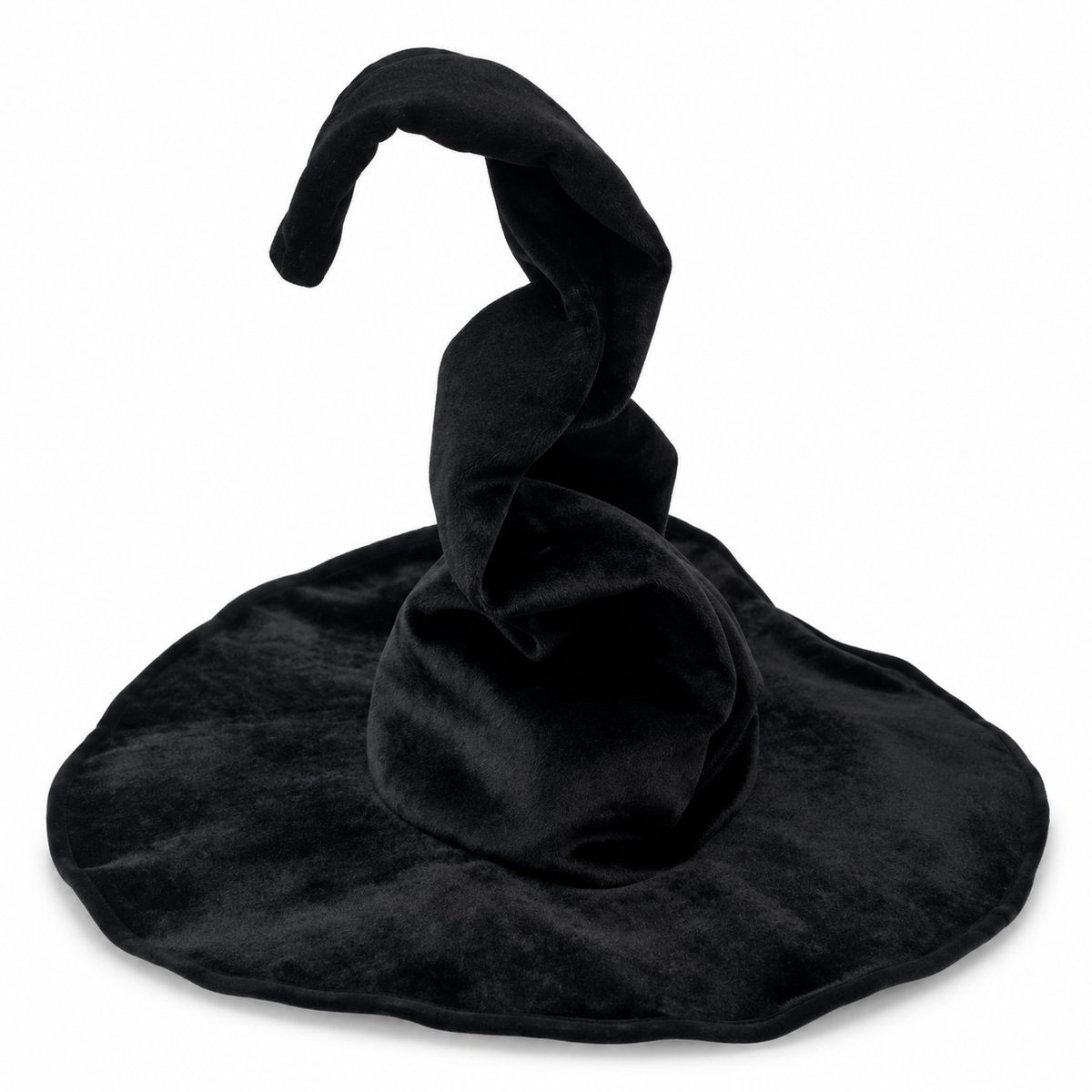 Chapeau de sorcière noir à large bord et pointe courbée