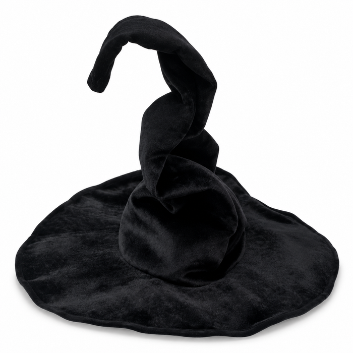 Chapeau de sorcière noir à large bord et pointe courbée