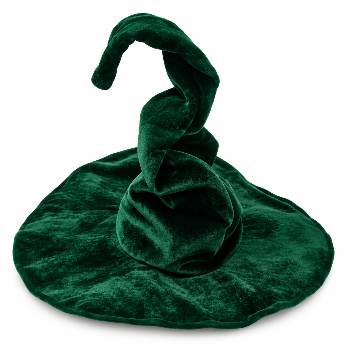 Chapeau de sorcière vert à large bord et pointe courbée