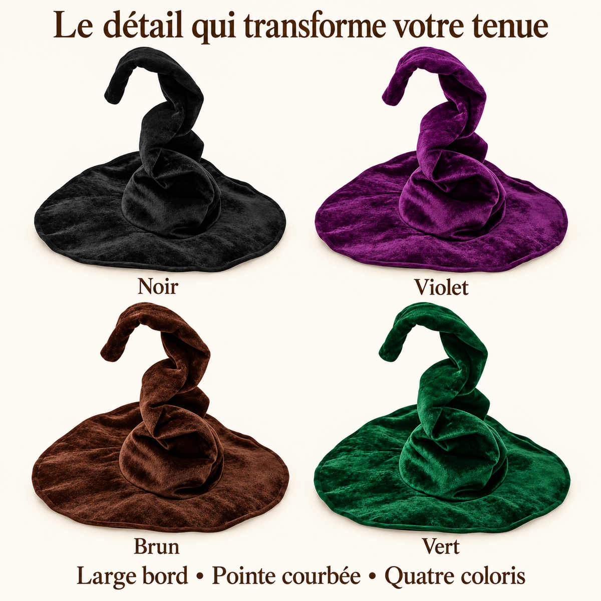 Présentation des quatre couleurs du chapeau de sorcière